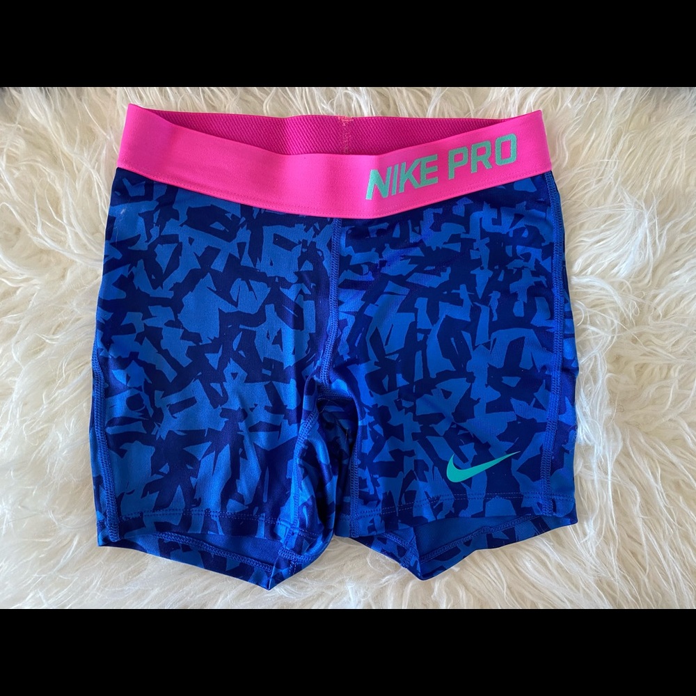 Girls Nike Pro Blue & Pink Shorts M